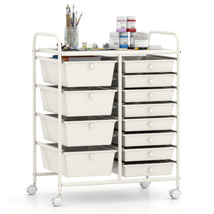 12-Drawer Utility Rolling Cart with Drawers Multi-Use Storage-White