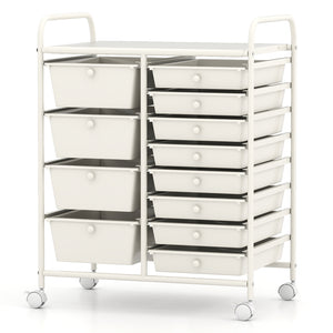 12-Drawer Utility Rolling Cart with Drawers Multi-Use Storage-White