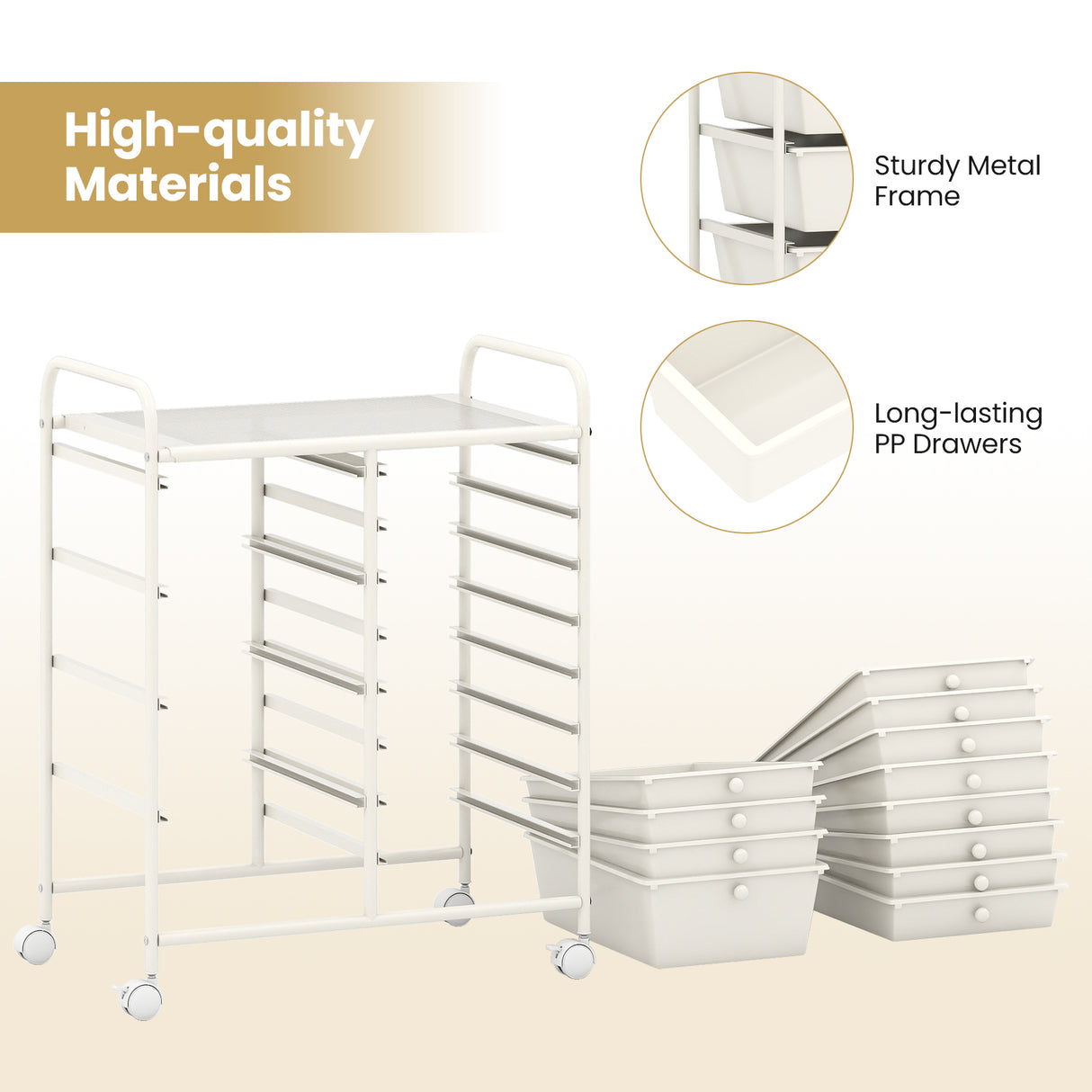 12-Drawer Utility Rolling Cart with Drawers Multi-Use Storage-White