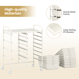 12-Drawer Utility Rolling Cart with Drawers Multi-Use Storage-White