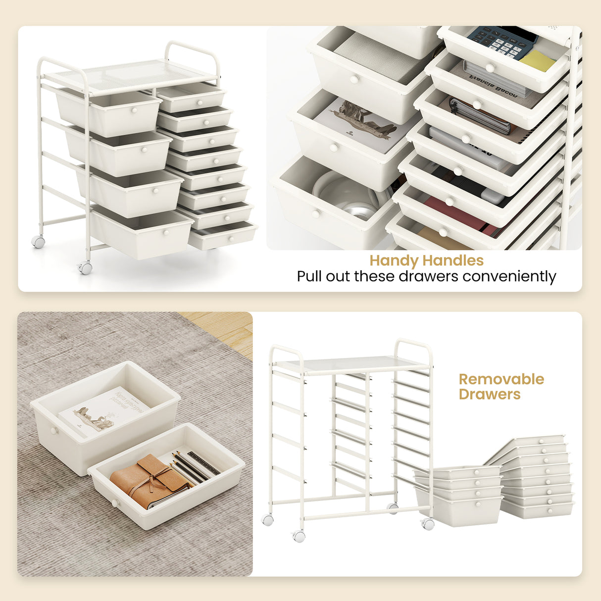 12-Drawer Utility Rolling Cart with Drawers Multi-Use Storage-White