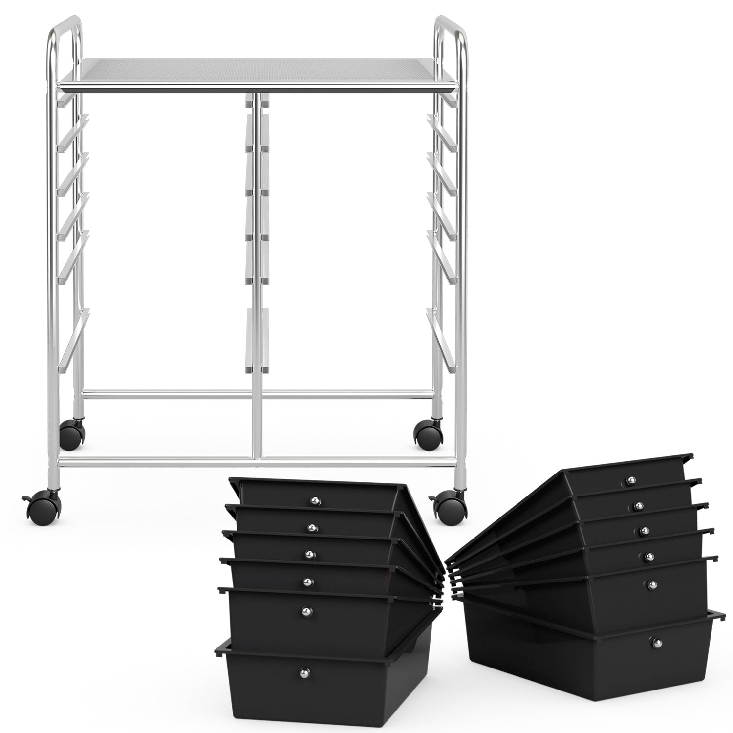12 Drawers Rolling Cart Storage Scrapbook Paper Organizer Bins-Black