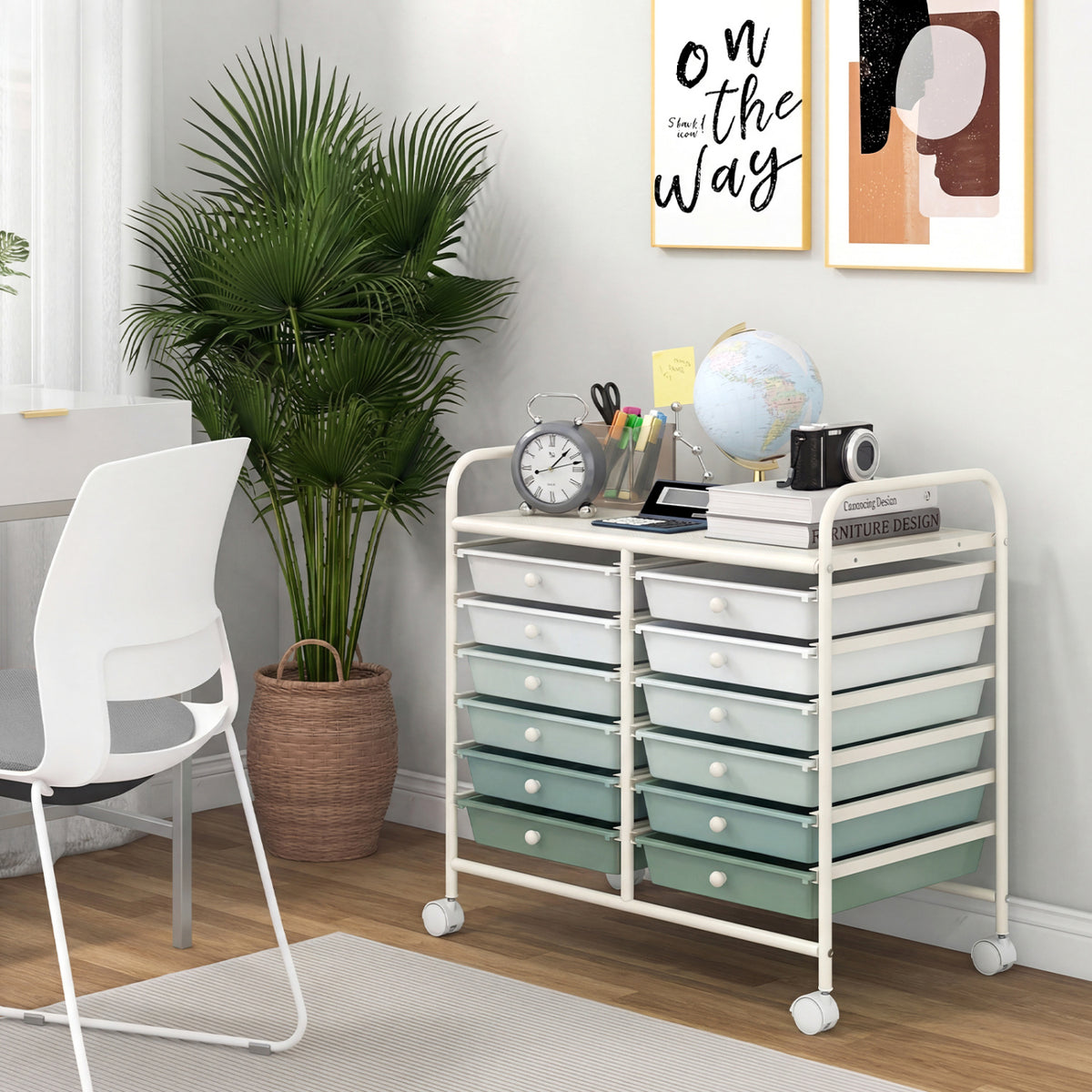 12 Drawers Rolling Storage Cart for Home and Office-Green Gradient