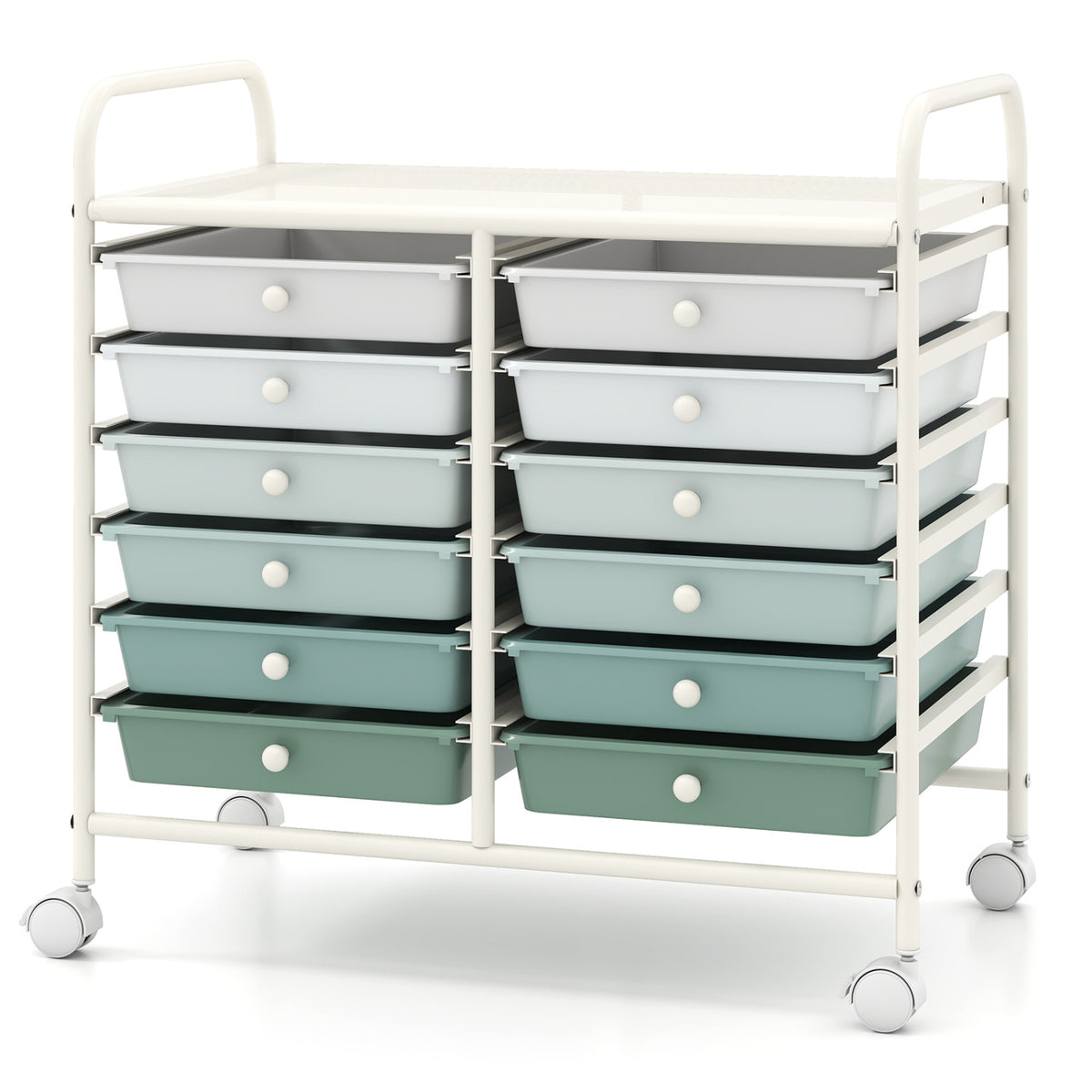 12 Drawers Rolling Storage Cart for Home and Office-Green Gradient