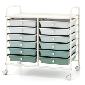 12 Drawers Rolling Storage Cart for Home and Office-Green Gradient