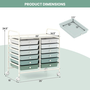 12 Drawers Rolling Storage Cart for Home and Office-Green Gradient
