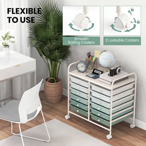 12 Drawers Rolling Storage Cart for Home and Office-Green Gradient