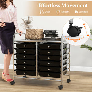 12 Drawers Rolling Storage Cart for Home and Office-Black