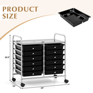 12 Drawers Rolling Storage Cart for Home and Office-Black