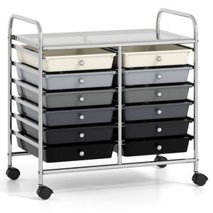 12 Drawers Rolling Storage Cart for Home and Office-Gradient Grey