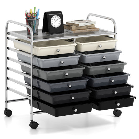 12 Drawers Rolling Storage Cart for Home and Office-Gradient Grey