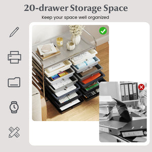 12 Drawers Rolling Storage Cart for Home and Office-Gradient Grey