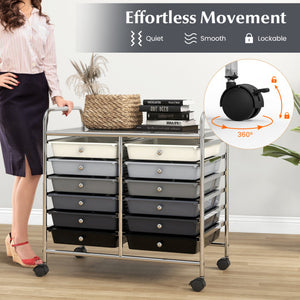 12 Drawers Rolling Storage Cart for Home and Office-Gradient Grey