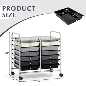 12 Drawers Rolling Storage Cart for Home and Office-Gradient Grey
