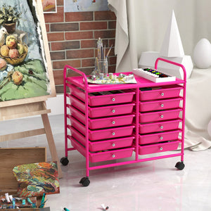 12 Drawers Rolling Storage Cart for Home and Office-Hot Pink