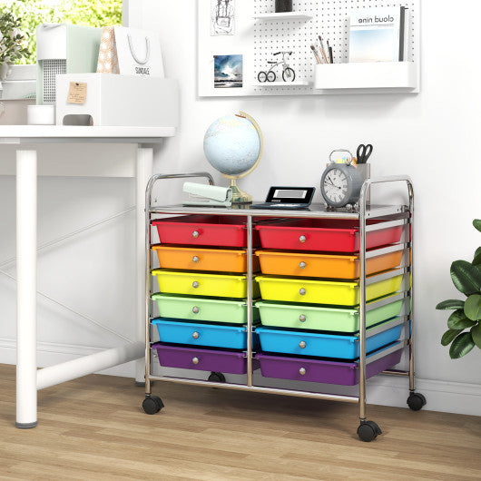 12 Drawers Rolling Storage Cart for Home and Office-Multicolor