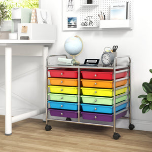 12 Drawers Rolling Storage Cart for Home and Office-Multicolor