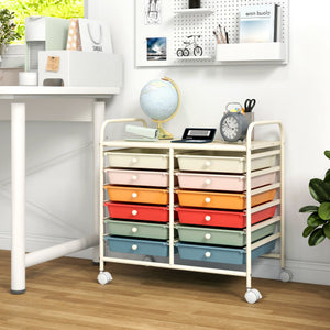 12 Drawers Rolling Storage Cart for Home and Office-Macaron