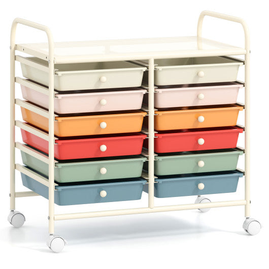 12 Drawers Rolling Storage Cart for Home and Office-Macaron
