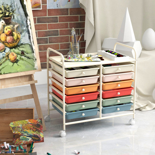 12 Drawers Rolling Storage Cart for Home and Office-Macaron