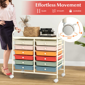 12 Drawers Rolling Storage Cart for Home and Office-Macaron
