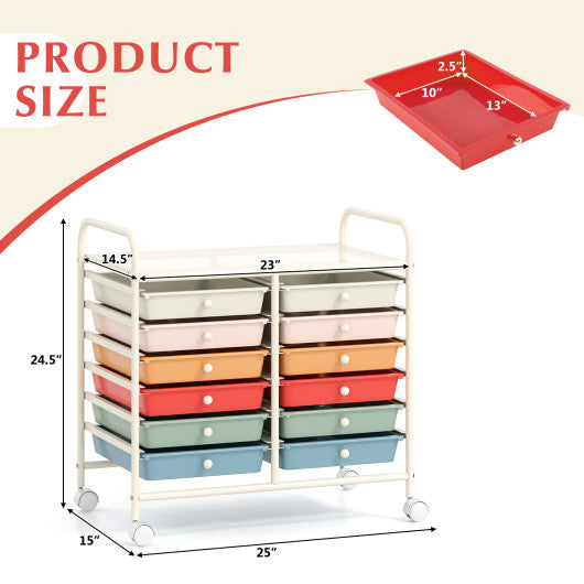 12 Drawers Rolling Storage Cart for Home and Office-Macaron