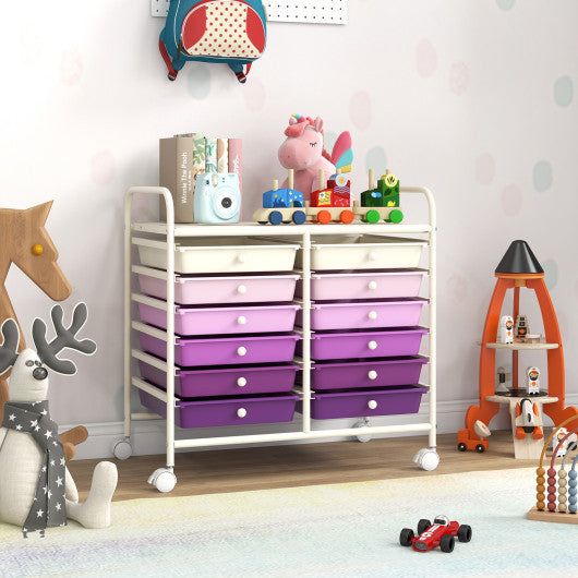 12 Drawers Rolling Storage Cart for Home and Office-Purple