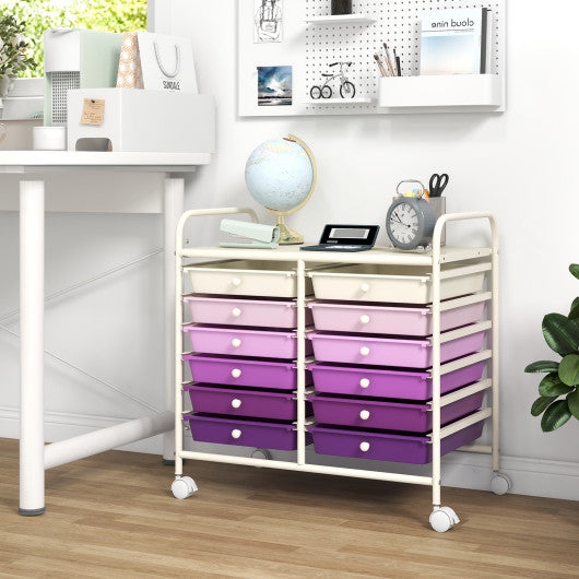 12 Drawers Rolling Storage Cart for Home and Office-Purple