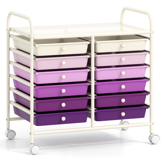 12 Drawers Rolling Storage Cart for Home and Office-Purple