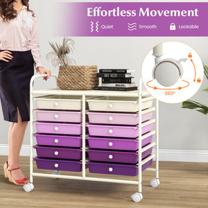 12 Drawers Rolling Storage Cart for Home and Office-Purple