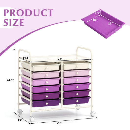 12 Drawers Rolling Storage Cart for Home and Office-Purple