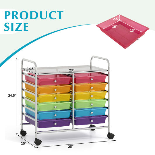 12 Drawers Rolling Storage Cart for Home and Office-Transparent Multicolor