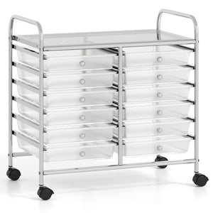 12 Drawers Rolling Storage Cart for Home and Office-Transparent