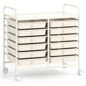 12 Drawers Rolling Storage Cart for Home and Office-White