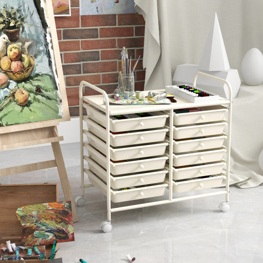12 Drawers Rolling Storage Cart for Home and Office-White