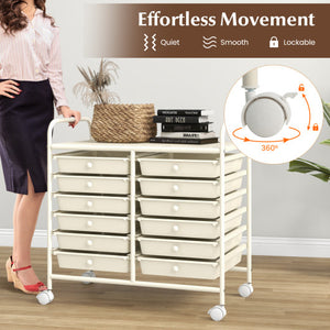 12 Drawers Rolling Storage Cart for Home and Office-White