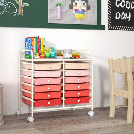 12 Drawers Rolling Storage Cart for Home and Office-Pink