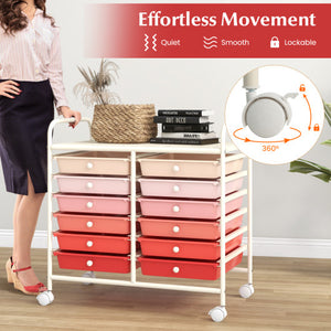 12 Drawers Rolling Storage Cart for Home and Office-Pink