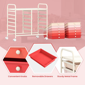 12 Drawers Rolling Storage Cart for Home and Office-Pink