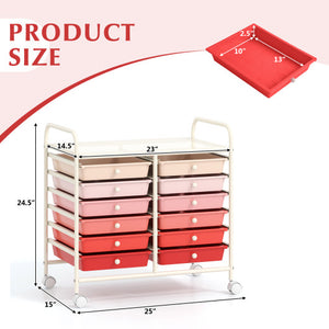 12 Drawers Rolling Storage Cart for Home and Office-Pink