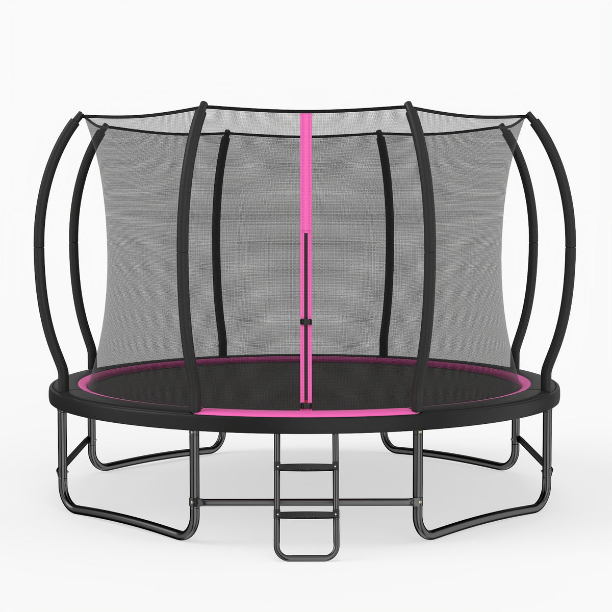 12 FT Outdoor Recreational Trampoline with Enclosure Net and 4 Stabilizer Bars for Backyard-Pink