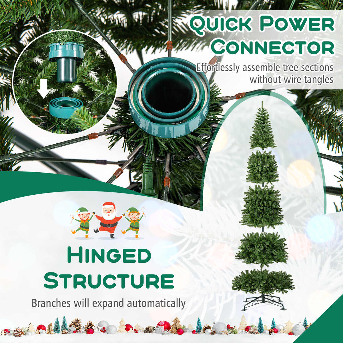 12 FT Tall Prelit Hinged Artificial Christmas Tree with 2536 PVC Branch Tips