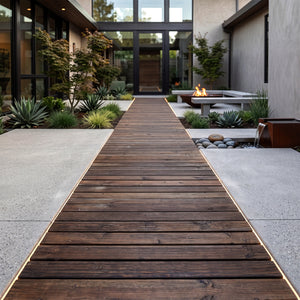 12 FT Wooden Garden Pathway 22 Inches Wide Outdoor Roll out Straight Walkway-Brown