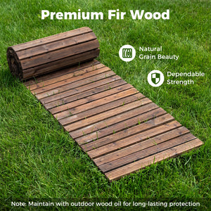 12 FT Wooden Garden Pathway 22 Inches Wide Outdoor Roll out Straight Walkway-Brown