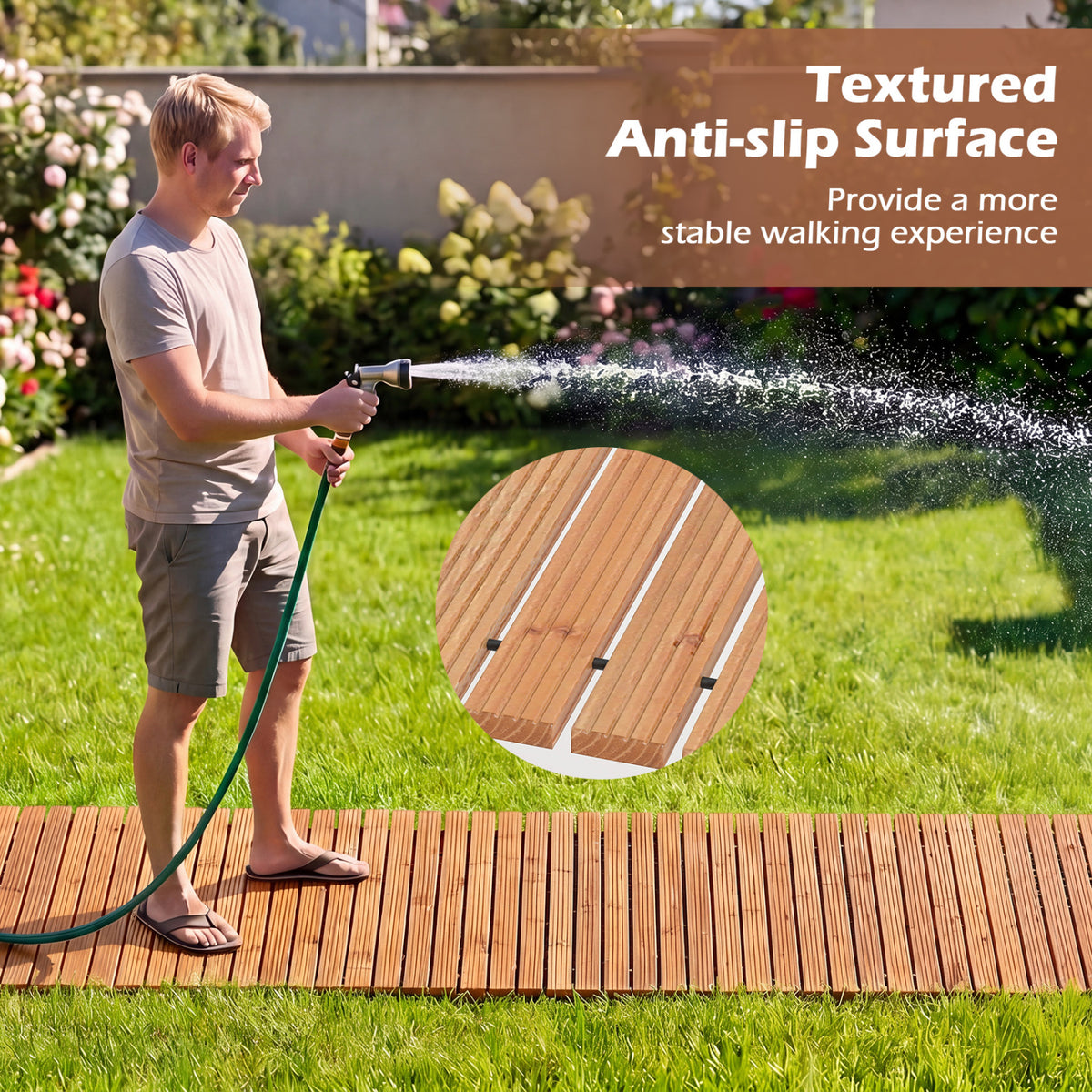 12 FT Wooden Garden Pathway 22 Inches Wide Outdoor Roll out Straight Walkway-1 Piece