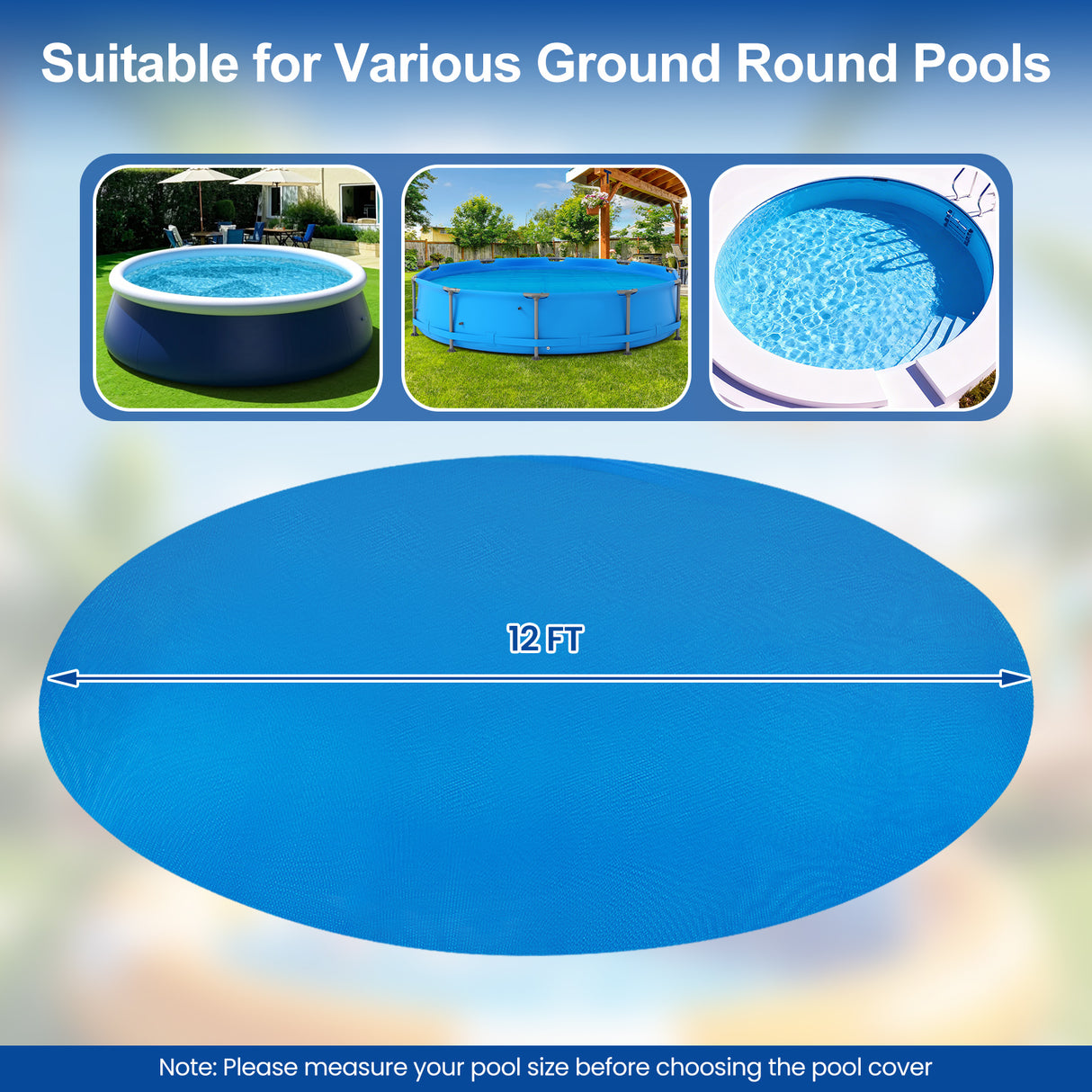 12 Feet Round Solar Pool Cover 12 Mil for In-Ground Above-Ground Swimming Pools