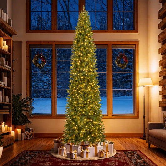 12 Feet Tall Pre-Lit Artificial Christmas Tree Outdoor Indoor Slim Pencil Tree with Lights