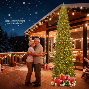 12 Feet Tall Pre-Lit Artificial Christmas Tree Outdoor Indoor Slim Pencil Tree with Lights