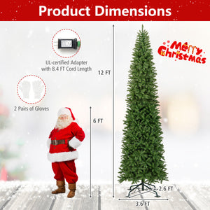 12 Feet Tall Pre-Lit Artificial Christmas Tree Outdoor Indoor Slim Pencil Tree with Lights
