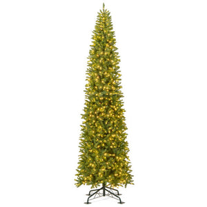 12 Feet Tall Pre-Lit Artificial Christmas Tree Outdoor Indoor Slim Pencil Tree with Lights